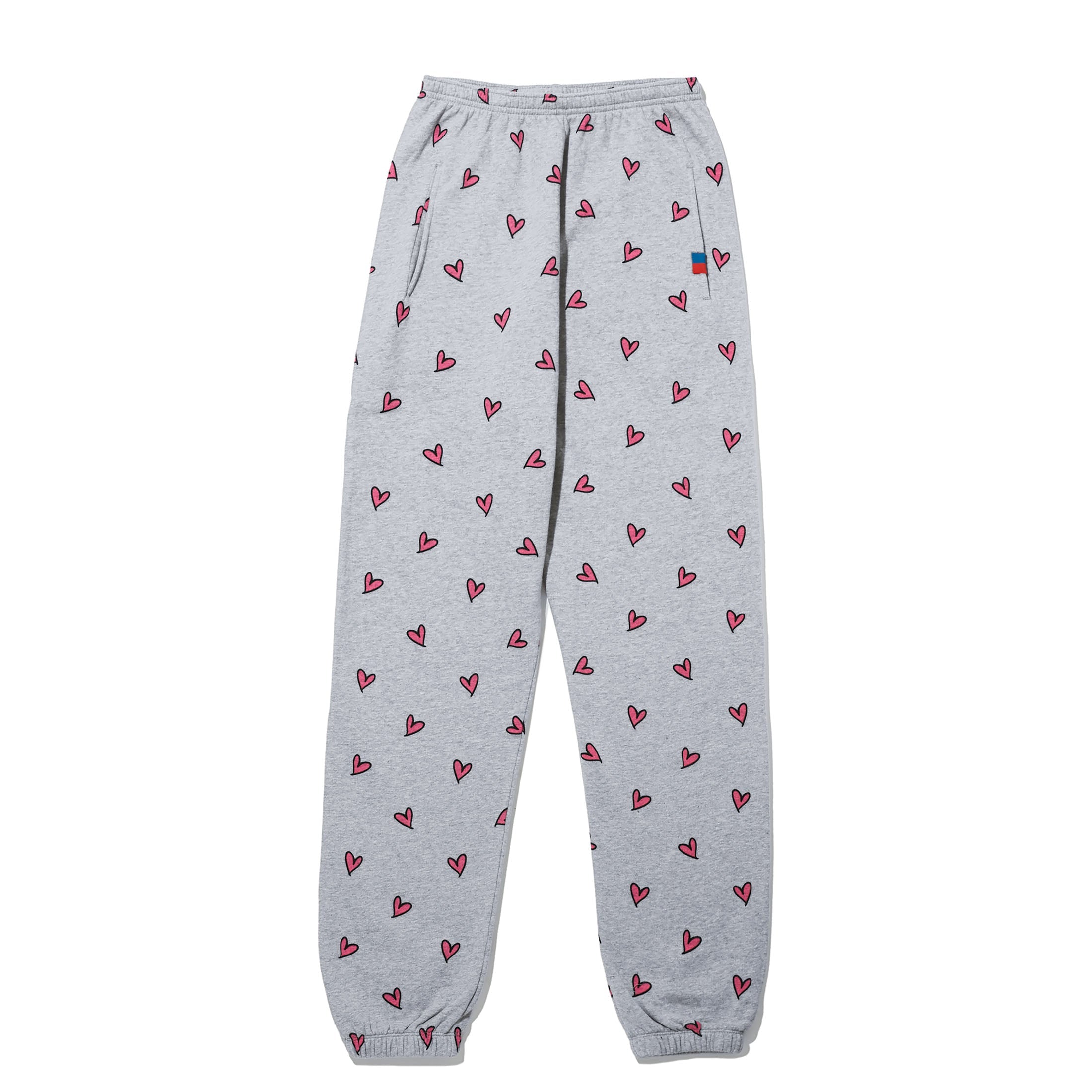 The All Over Heart Sweatpants - Heather Grey/Pink
