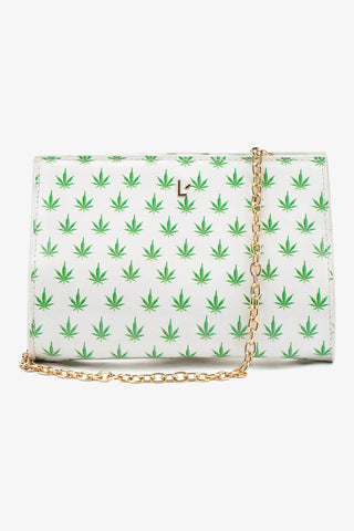 Erin Clutch In White Leaf Patent Leather