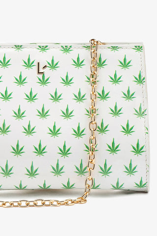 Erin Clutch In White Leaf Patent Leather