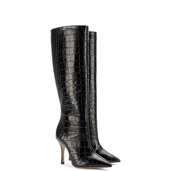 Kate Boot In Black Stamped Leather | Larroude Shoes