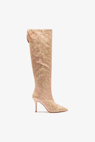 Larroudé for LoveShackFancy Boot Bow In Sand Brocade