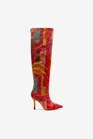 Larroudé x Markarian Boot In Red Patch Work Fabric