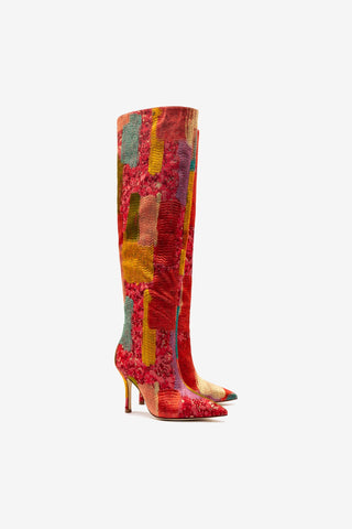 Larroudé x Markarian Boot In Red Patch Work Fabric