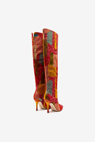 Larroudé x Markarian Boot In Red Patch Work Fabric