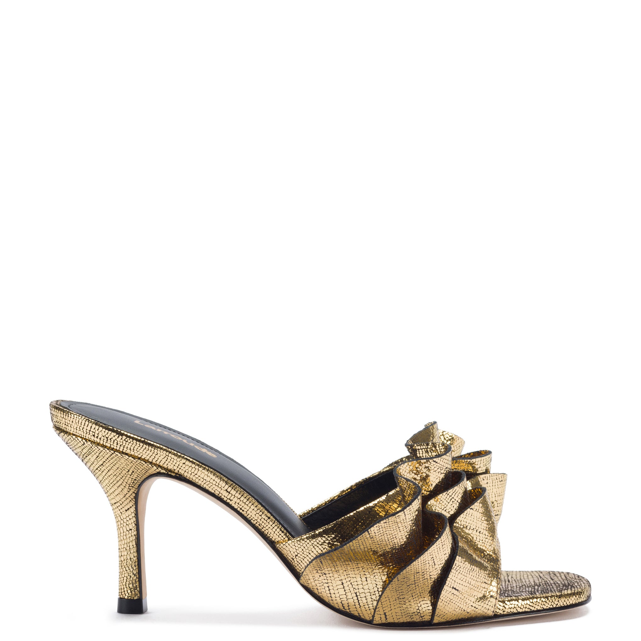 Colette Ruffle Mule In Gold Cracked Metallic Leather