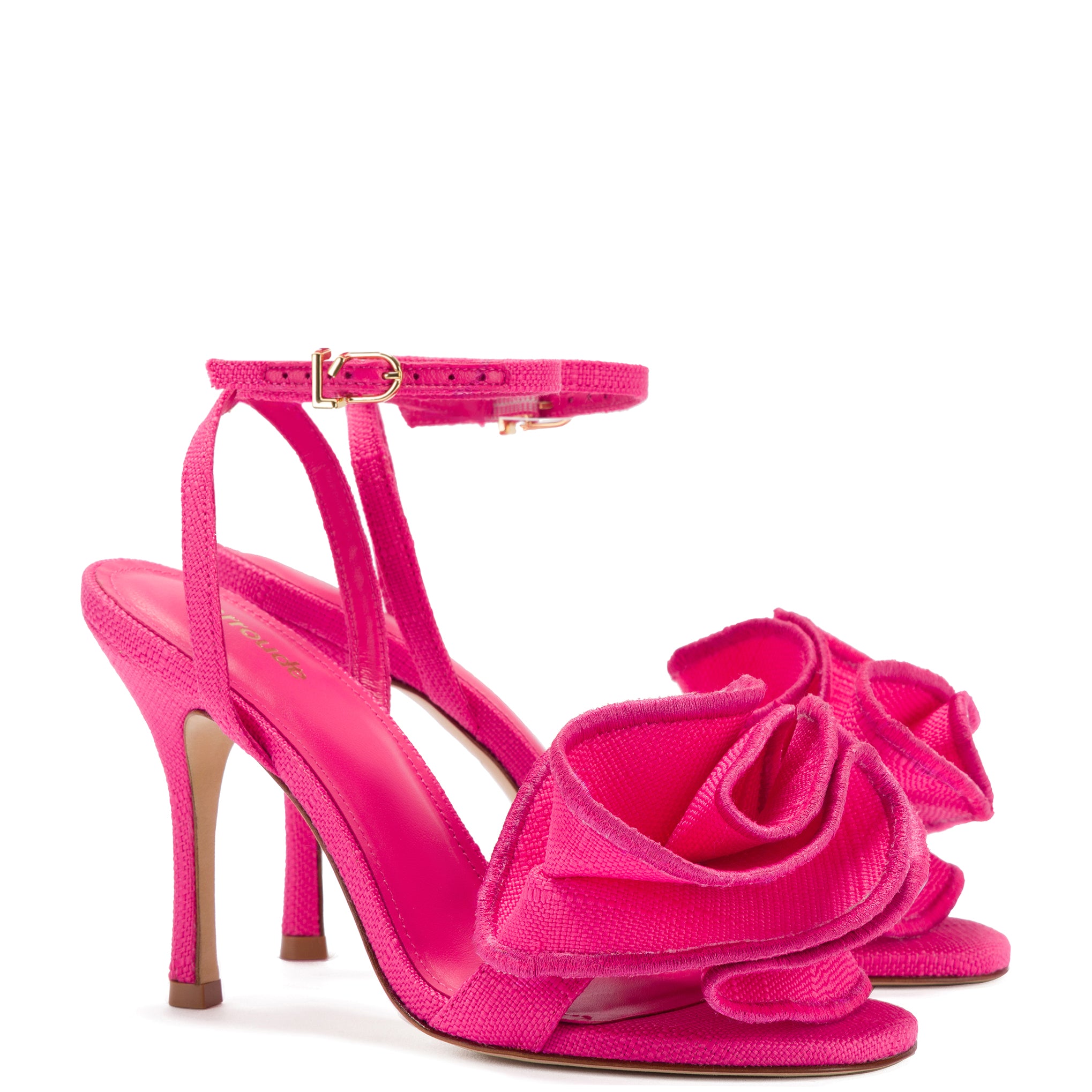 Penelope Ruffle Sandal In Pink Raffia