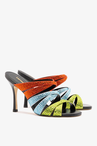 Sophia Crystal Mule Multicolor Satin Mule Larroudé