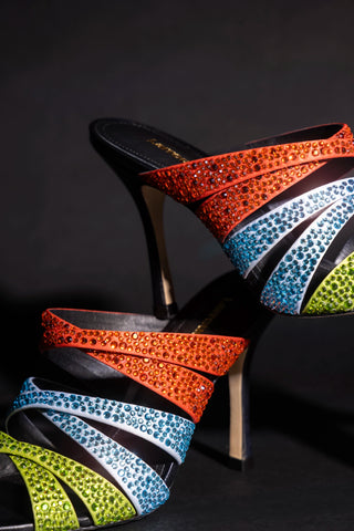 Sophia Crystal Mule Multicolor Satin Mule Larroudé