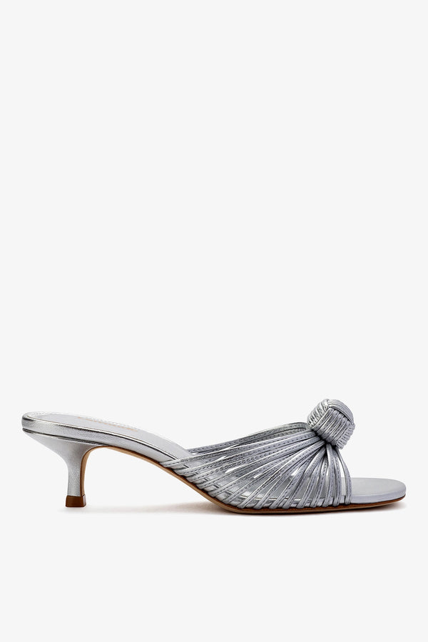 Valerie Mule In Silver Metallic Leather - Sandals - Larroudé