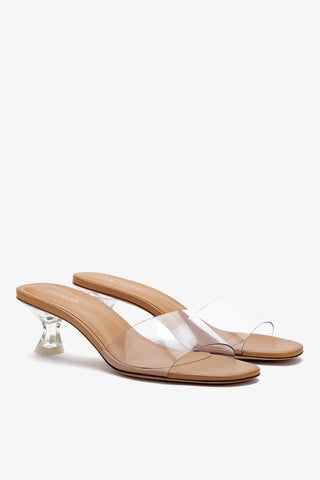 Mule Vivi Lucite en piel color canela y vinilo