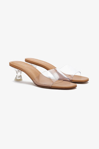 Vivi Lucite Mule In Tan Leather and Vinyl