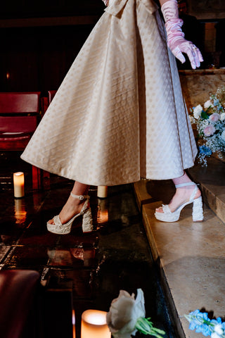 Larroudé x Tanner Fletcher: Dolly Cake&Lace Sandal White Satin Sandal Larroudé x Tanner Fletcher