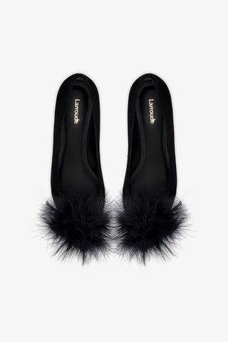 Lee Pompom Flat In Black Suede