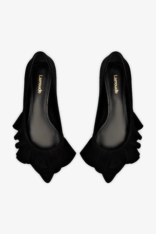 Lee Ruffle Flat In Black Suede