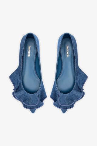 Lee Ruffle Flat In Blue Denim