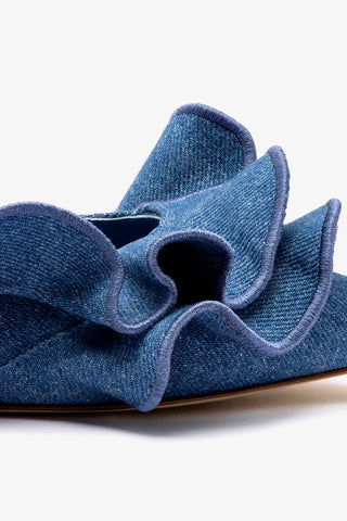 Lee Ruffle Flat In Blue Denim