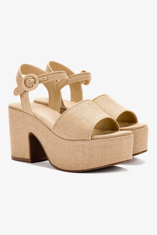 Miso Platform Strap Sandal In Beige Raffia