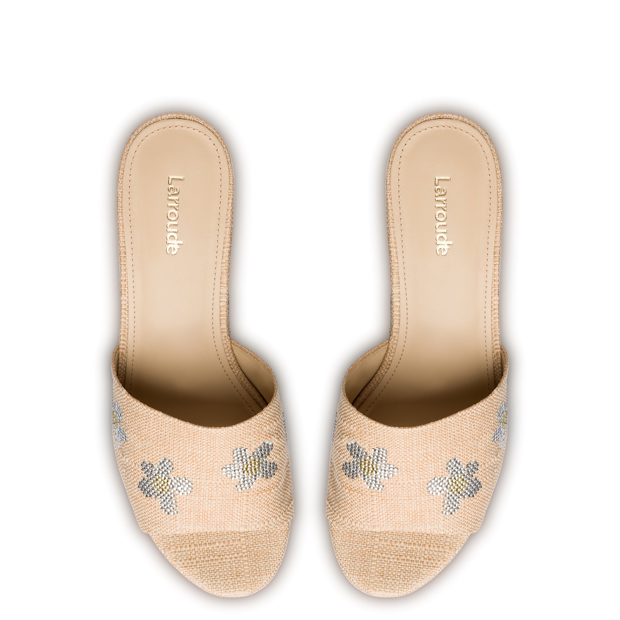 Miso Platform Sandal In Beige Raffia and Floral Crystals