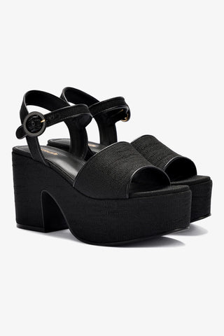 Miso Platform Strap Sandal In Black Raffia