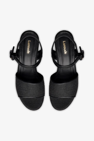 Miso Platform Strap Sandal In Black Raffia