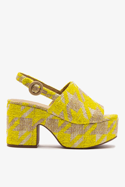 Miso Platform Sandal In Yellow Houndstooth Fabric – Larroude