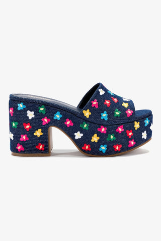 Miso Platform Sandal In Deep Blue Denim