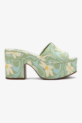 Miso Platform Sandal In Tea Flower Power Print Leather