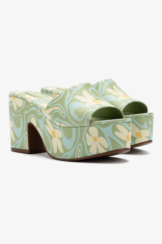 Miso Platform Sandal In Tea Flower Power Print Leather