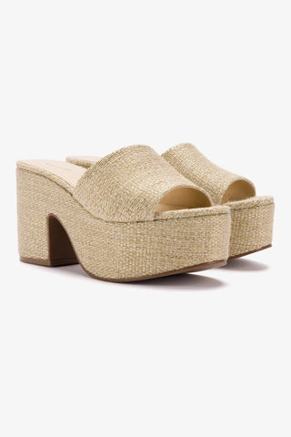 Miso Platform Sandal In Metallic Raffia