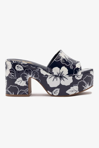 Miso Platform Sandal In Navy Printed Leather