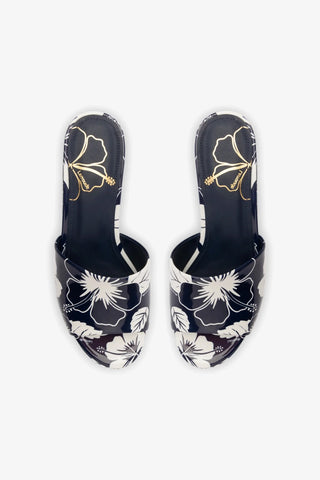 Miso Platform Sandal In Navy Printed Leather