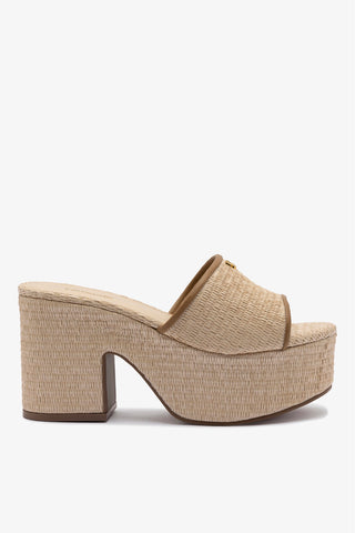 Miso Platform Sandal In Natural Raffia and Hazelnut Trimming