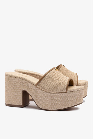 Miso Platform Sandal In Natural Raffia and Hazelnut Trimming