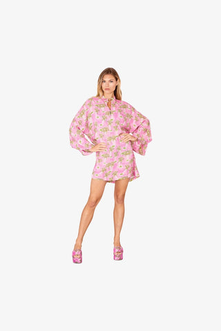 Larroudé X La Vie Style Short Caftan In Pink Paradise Beach Print