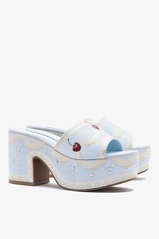 Larroudé x Tanner Fletcher: Miso Cake Mule Blue Satin Mule Larroudé x Tanner Fletcher