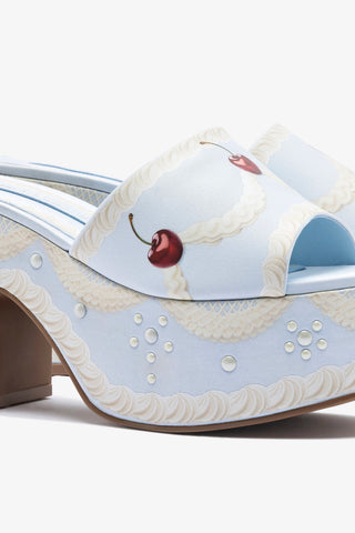 Larroudé x Tanner Fletcher: Miso Cake Mule Blue Satin Mule Larroudé x Tanner Fletcher