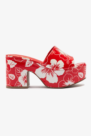 Miso Platform Sandal In Scarlet Printed Leather