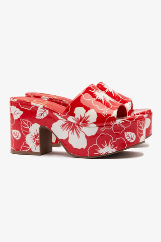 Miso Platform Sandal In Scarlet Printed Leather