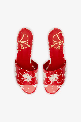 Miso Platform Sandal In Scarlet Printed Leather