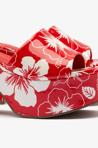 Miso Platform Sandal In Scarlet Printed Leather