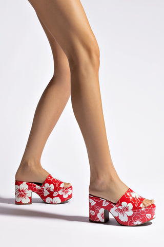 Miso Platform Sandal In Scarlet Printed Leather