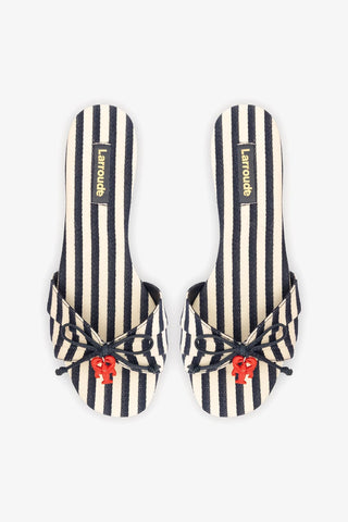 Bardot Flat Navy Striped Canvas Flat Larroudé