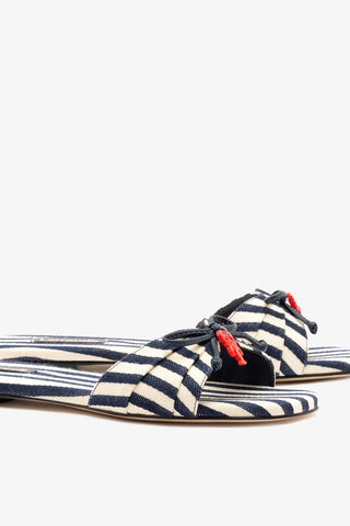 Bardot Flat Navy Striped Canvas Flat Larroudé