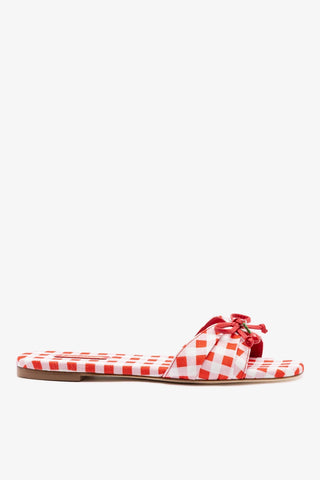 Bardot Flat Scarlet Printed Raffia Flat Larroudé