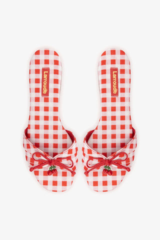 Bardot Flat Scarlet Printed Raffia Flat Larroudé