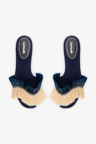 Ivy Fringe Flat In Navy Raffia