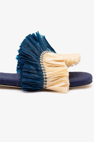 Ivy Fringe Flat In Navy Raffia