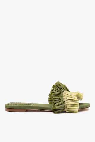 Ivy Fringe Flat In Seaweed Raffia Flat - Sandal Larroudé