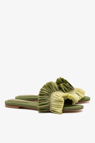 Ivy Fringe Flat In Seaweed Raffia Flat - Sandal Larroudé