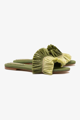 Ivy Fringe Flat In Seaweed Raffia